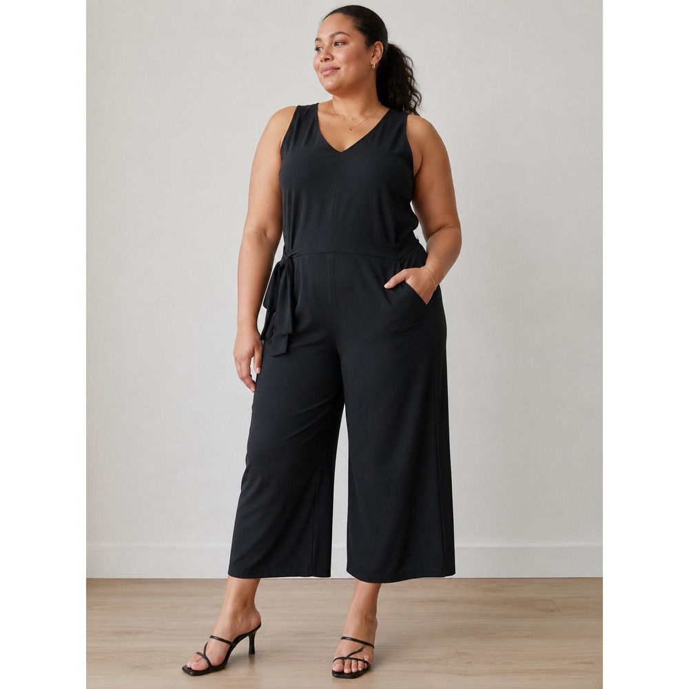 J. Jill Wearever Jumpsuit Womens XL Black Wide Leg Crop Minimalist Travel Wear
